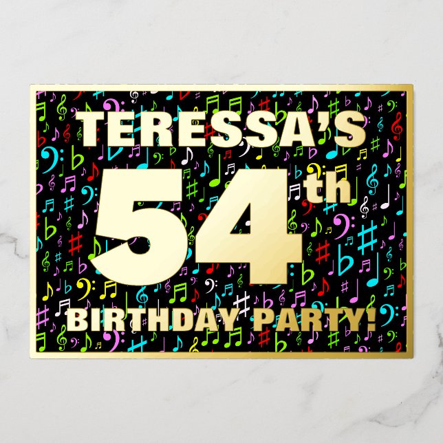 54th Birthday Party — Fun, Colorful Music Symbols (Front)