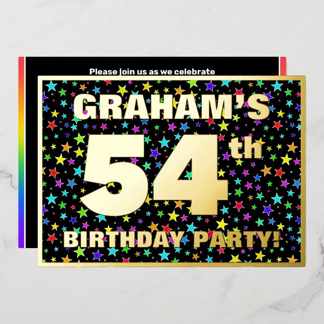54th Birthday Party — Fun, Colourful Stars Pattern (Front/Back)