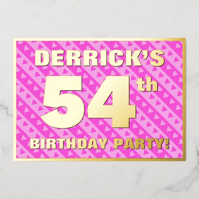 54th Birthday Party — Fun Pink Hearts and Stripes (Front)