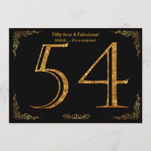 54th Birthday party,Gatsby styl,black gold glitter Invitation