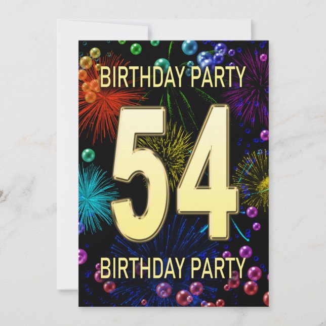 54th Birthday Party Invitation Fireworks Bubbles (Front)