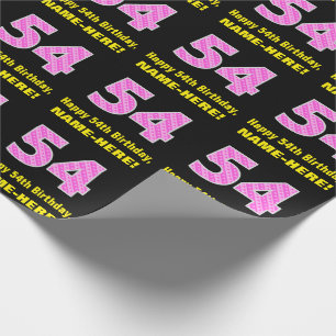 54th Birthday: Pink Stripes and Hearts "54" + Name Wrapping Paper