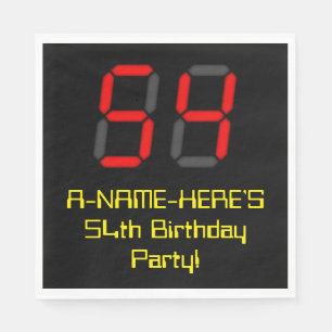 54th Birthday: Red Digital Clock Style "54" + Name Napkin