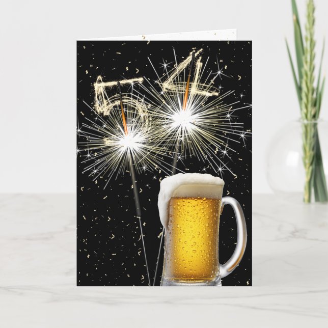 54th Birthday Sparklers With Beer Mug Card (Front)