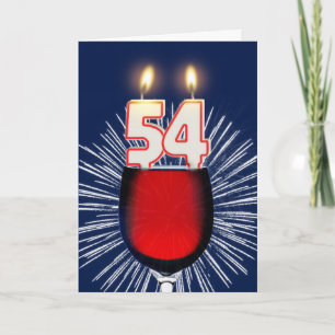 54th Birthday with wine and candles Card