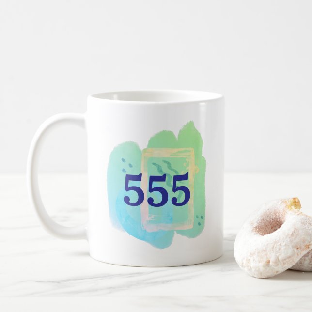 555 Angel Number Transformation Affirmation Coffee Mug (With Donut)