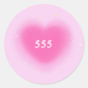 555 Modern Pink Heart Aesthetic Angel Number  Classic Round Sticker