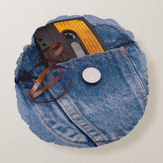 5563Retro 80's Design - Audio Cassette Tape Round Cushion (Front)