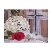 5571-Wedding Bouquet, Rings, Red Rose, Cross