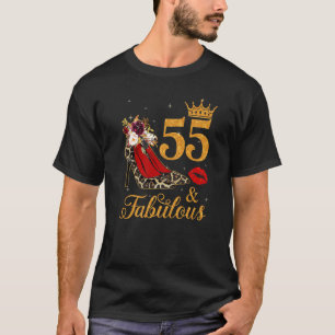 55 And Fabulous 55 Years Old Queen High Heels Leop T-Shirt