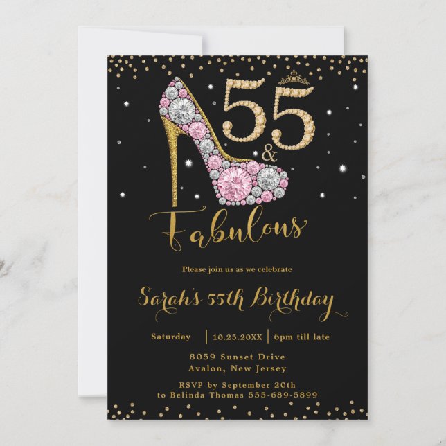 55 and Fabulous High Heel Diamonds 55th Birthday Invitation (Front)