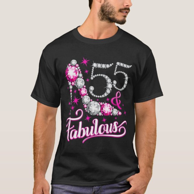 55 Birthday. 55 and Fabulous women's, ladies  T-Shirt (Front)