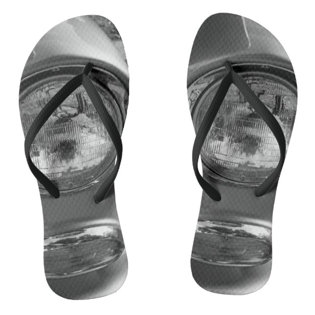 55 Chevy Headlight Grayscale Flip Flops (Footbed)