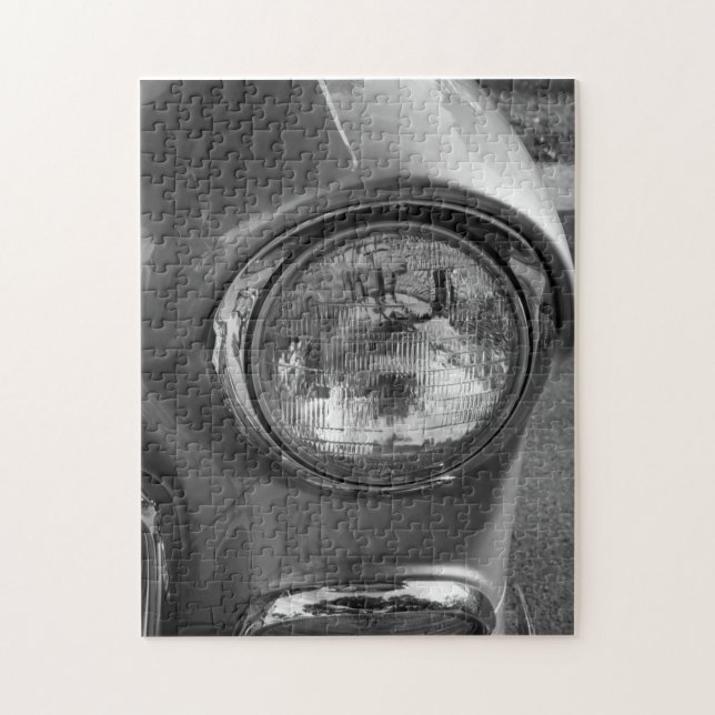 55 Chevy Headlight Grayscale Jigsaw Puzzle (Vertical)