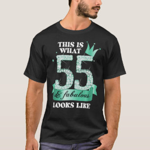 55 & Fabulous I Turquoise Black Party Group Photo  T-Shirt