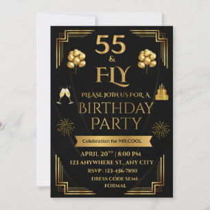 55 & FLY 5X7 CORNERED STYLE MEN'S BIRTHDAY PARTY INVITATION