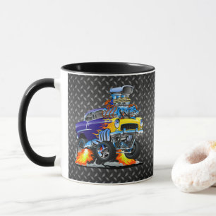 55 Funny Car Metal Diamond Chequered Plate  Mug