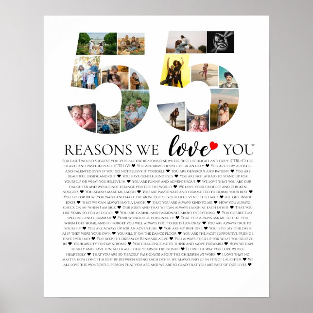 55 reasons why we love you birthday photo collage poster (Front)