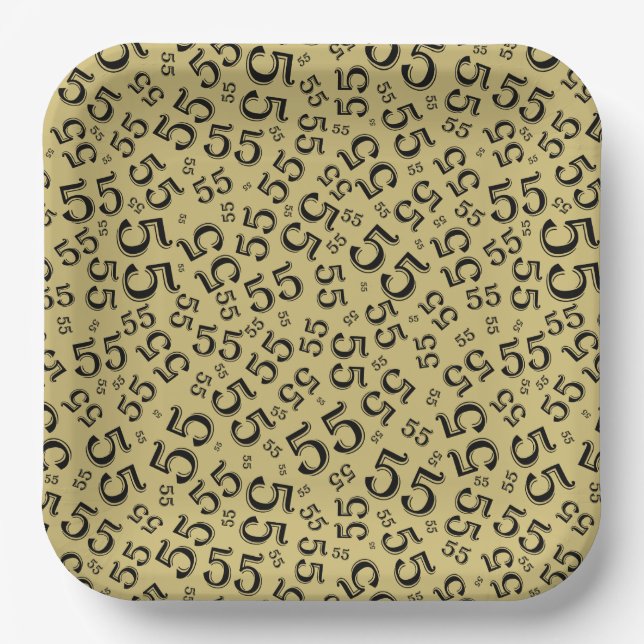  55’th Black/Gold  Random Number Pattern  Paper Plate (Front)