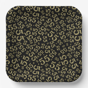  55’th Black/Gold  Random Number Pattern  Paper Plate