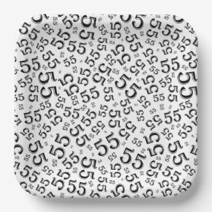  55’th Black/White  Random Number Pattern  Paper Plate