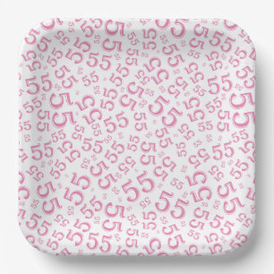  55’th Pink/White  Random Number Pattern  Paper Plate