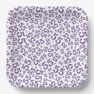 55’th Purple/White Random Number Pattern Paper Plate