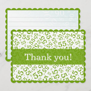 55 "Thank you!" Green/White Number Pattern Thank You Card