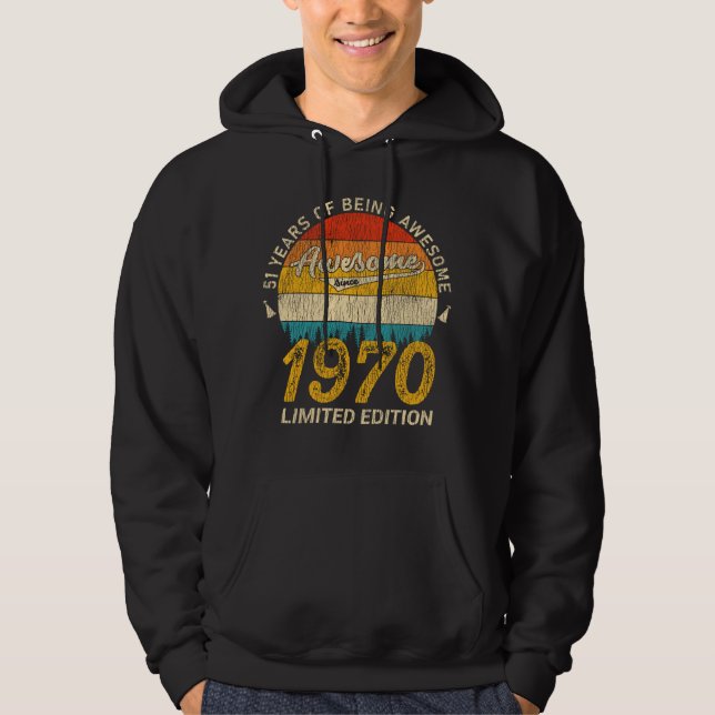 55 Year Old 1970 Retro Awesome 55th Birthday Gift Hoodie (Front)