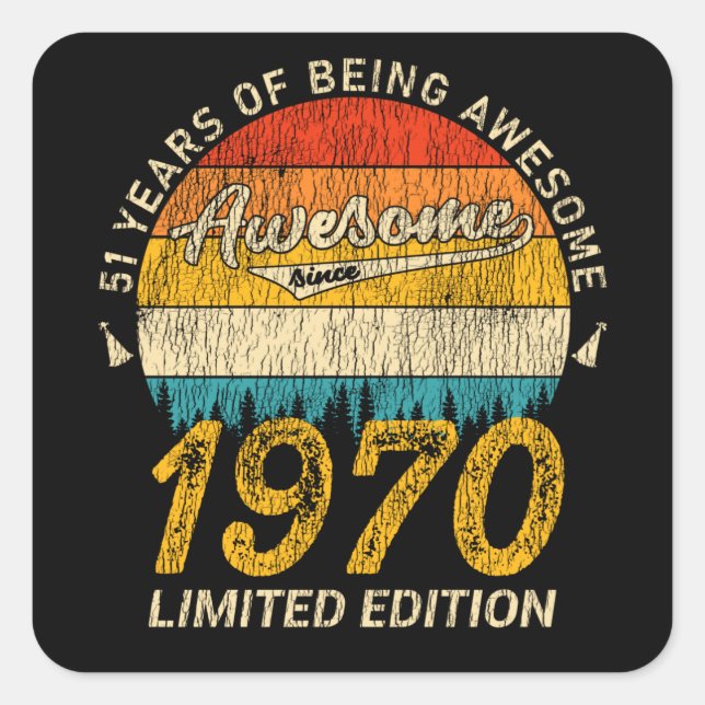 55 Year Old 1970 Retro Awesome 55th Birthday Gift Square Sticker (Front)