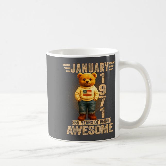 55 Year Old January 1971 Teddy Bear 55th Birthday  Coffee Mug (Right)