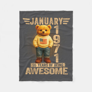 55 Year Old January 1971 Teddy Bear 55th Birthday Fleece Blanket