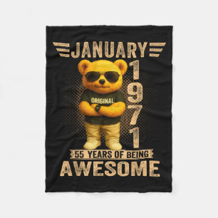 55 Year Old January 1971 Teddy Bear 55th Birthday Fleece Blanket