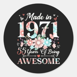 55 Year Old Made in 1971 Floral 55th Birthday Classic Round Sticker