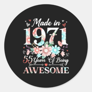 55 year old made in 1971 floral 55th birthday wome classic round sticker
