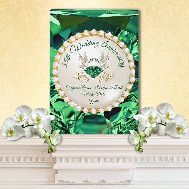 55 year Wedding Anniversary Gifts for Couples,  Plaque (Inexpensive, 55th wedding anniversary gift for friends. 55 year plaque. Emerald green accent decor. )