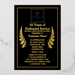 55 Years of Dedicated Service Award Custom Foil  Foil Holiday Card