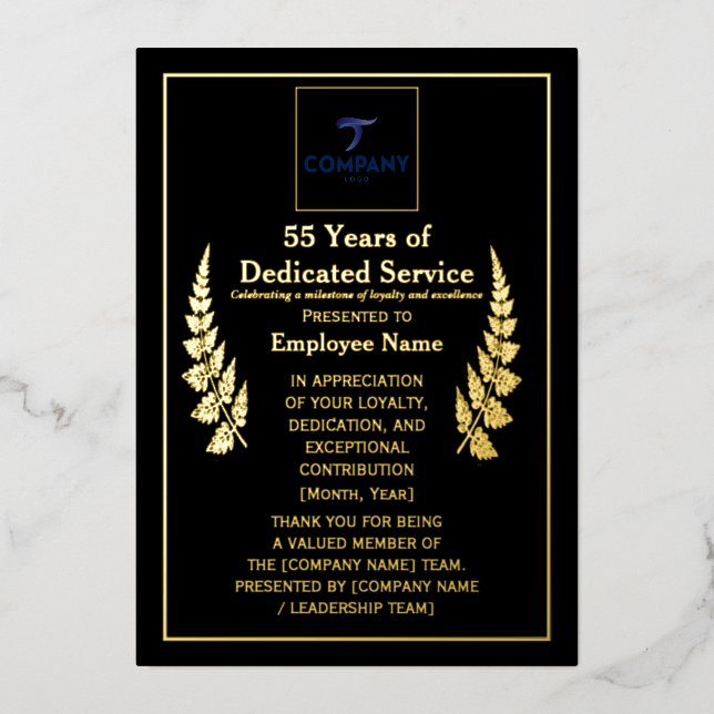 55 Years of Dedicated Service Award Custom Foil  Foil Holiday Card (Front)