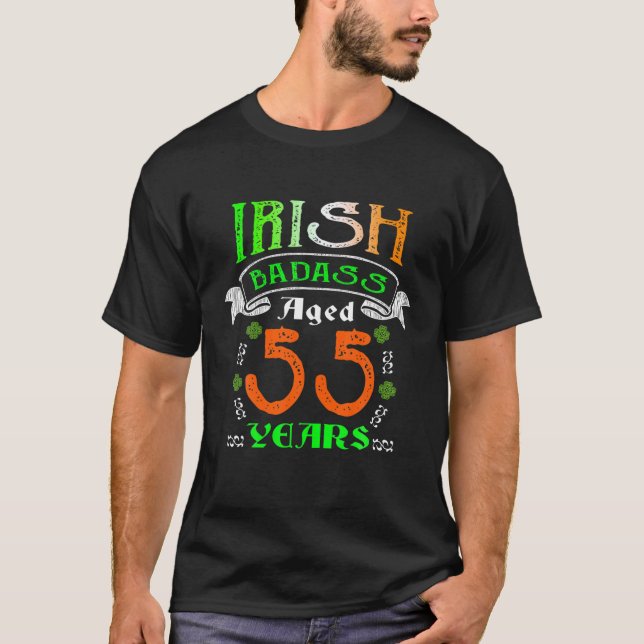55 Years Old Irish Birthday Gifts Ireland Flag Pat T-Shirt (Front)