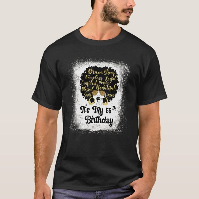 55 Years Old Leopard Melanin Girl It's My Birthday T-Shirt (Front)