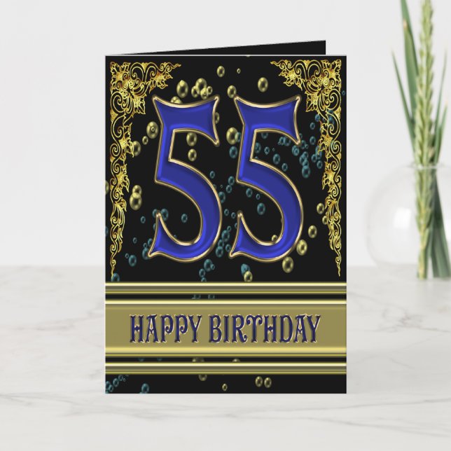 55st birthday card with gold and bubbles (Front)