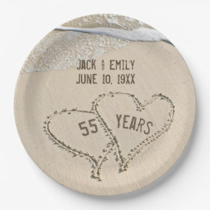 55th Anniversary Beach Hearts Paper Plate