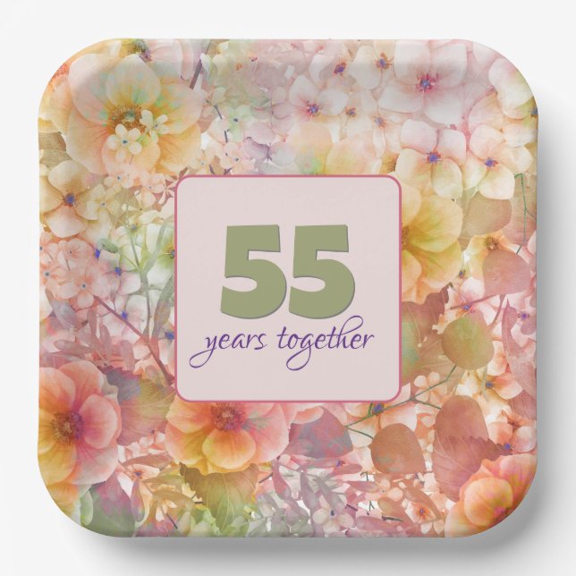 55th Anniversary Cosmos Floral Design  Paper Plate (Front)