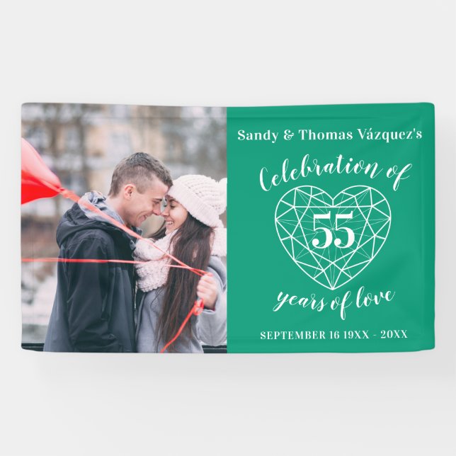 55th Anniversary emerald green heart custom photo Banner (Horizontal)