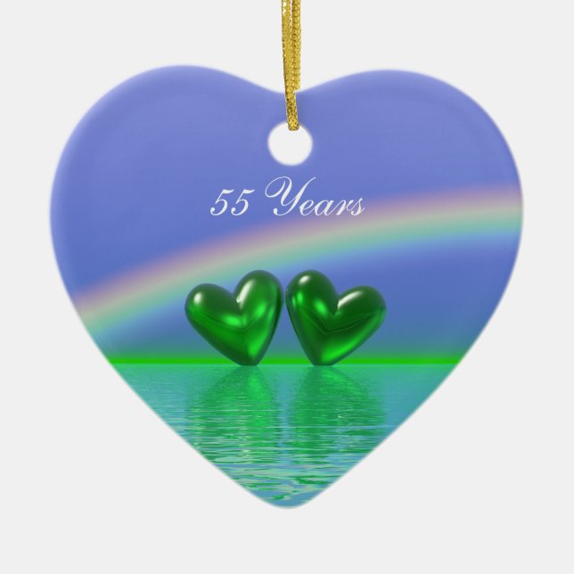 55th Anniversary Emerald Hearts Ceramic Tree Decoration (Front)