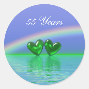 55th Anniversary Emerald Hearts Classic Round Sticker