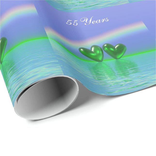 55th Anniversary Emerald Hearts Wrapping Paper (Roll Corner)