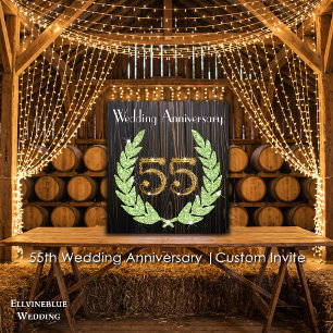 55th Anniversary Emerald, Rustic Wood & Gold Invitation
