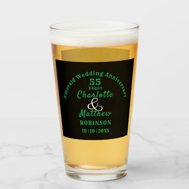 55th Anniversary Emerald Wedding Gift Personalised Glass (Front Filled)