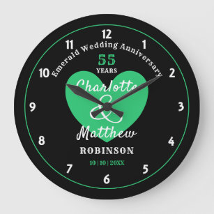 55th Anniversary Emerald Wedding Gift Personalised Large Clock